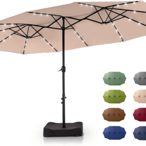 GREEN PARTY 15 ft Rectangle Patio Umbrella with Solar Lights and Base Included
